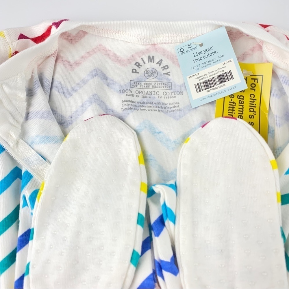 Primary Organic Cotton Zip Footie Limited Edition Rainbow Chevron NWT - Picture 8 of 8